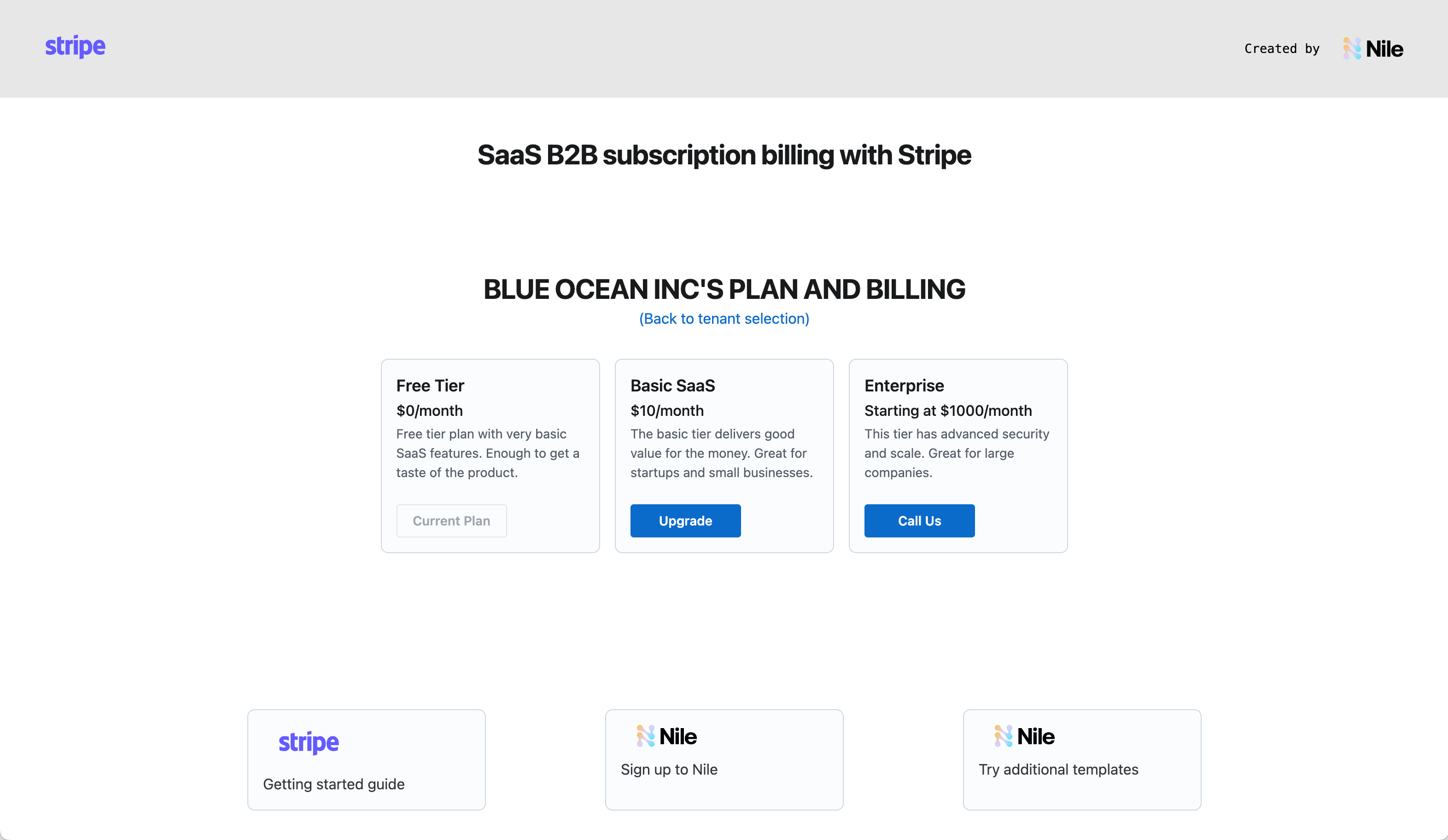 screen shot for SaaS B2B subscription billing with Stripe template